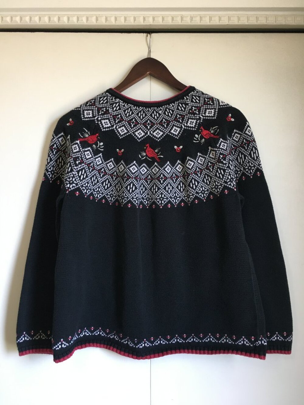 Vintage Northern Reflections Cotton Cardinal Fair Isle Zip Up Sweater - L - Picture 3 of 16
